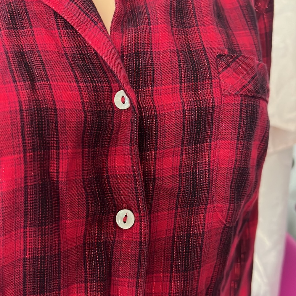 Victoria secret sparkle top button up pj red plaid glitter black purple cute - Picture 5 of 5